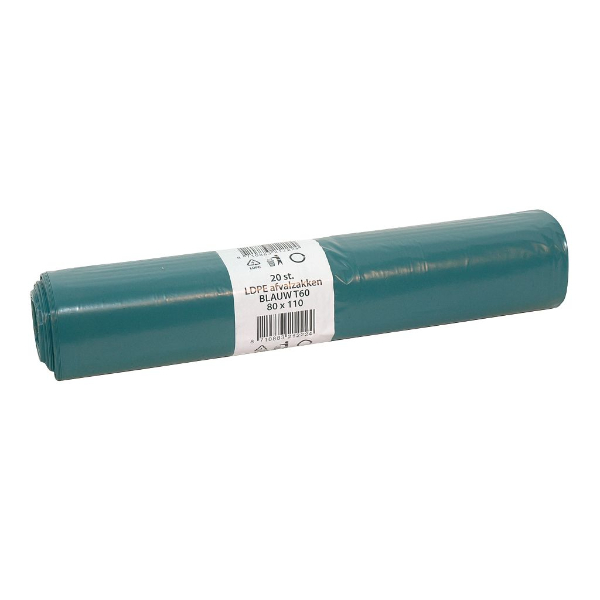 Afvalzak HDPE, blauw T60 110 cm x 80 cm