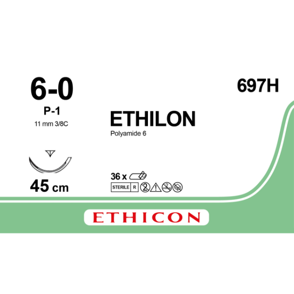 Ethilon 6-0 45 cm zwart P-1 Prime