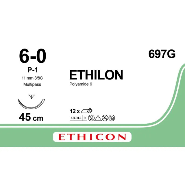 Ethilon hechtdraad 6-0 P-1 naald 45 cm zwart