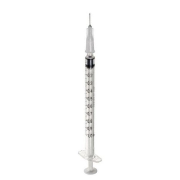 Injectiespuit Plastipak 3-delig 1 ml naald 27G x 10 mm grijs
