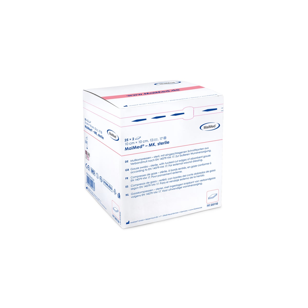 MaiMed hydrofiel gaaskompressen 10x10cm 12 laags steriel per 10 stuks, foto 2 van 3