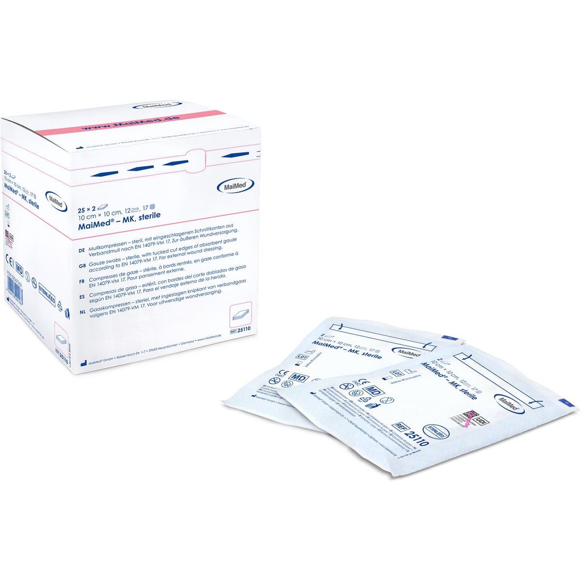 MaiMed hydrofiel gaaskompressen 10x10cm 12 laags steriel per 10 stuks, foto 3 van 3