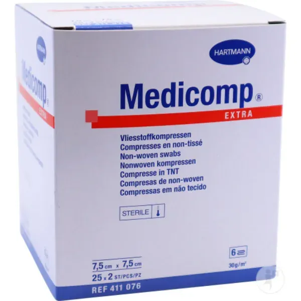 Gaaskompres Medicomp 7,5 x 7,5 cm per 2 stuks 6 laags