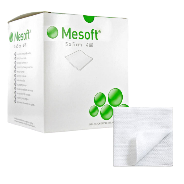 Mesoft gaaskompressen 5 x 5 non woven 4 laags