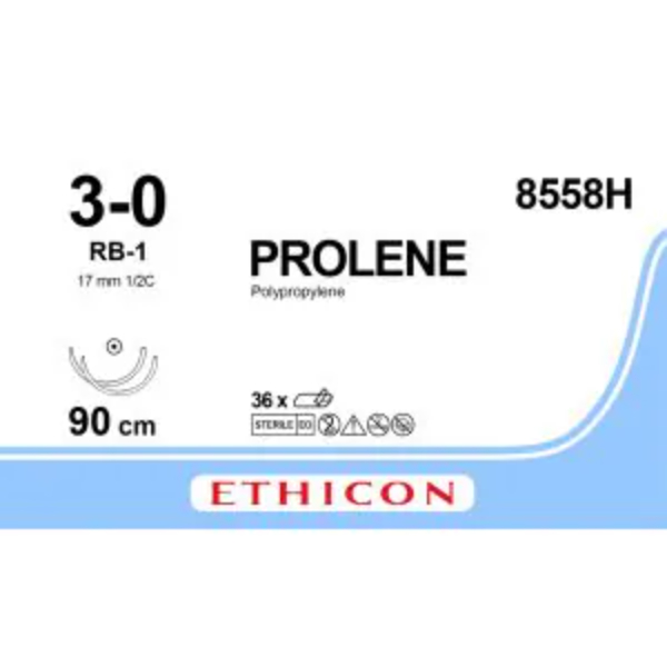Prolene hechtdraad 3-0 RB1 naald 90 cm blauw