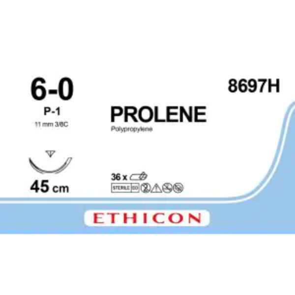 Prolene hechtdraad 6-0 PC1 naald 45 cm blauw