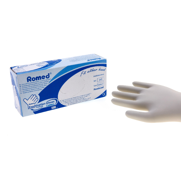 Romed latex onderzoekshandschoen gepoederd medium