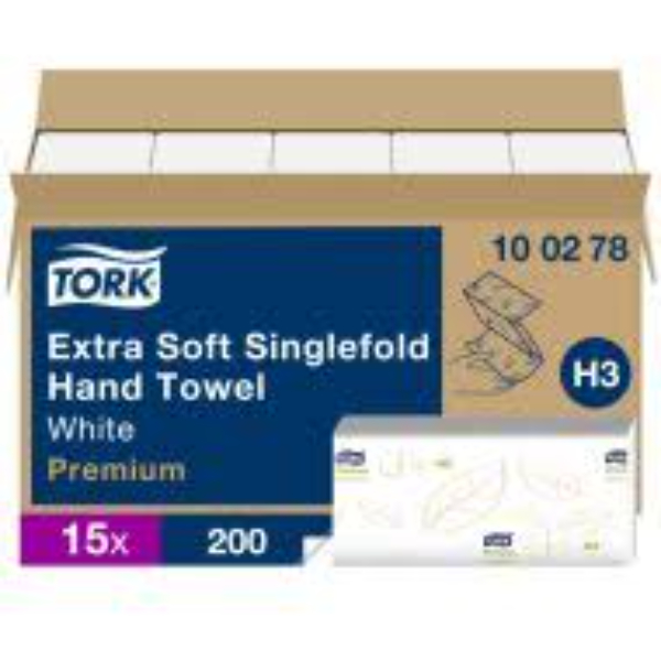 Tork H3 Premium handdoek z vouw 2 laags wit 23x23cm Extra Soft Singlefold doos 3.000 stuks