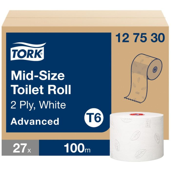 Tork Mid-size Toiletpapier Advanced, 2-laags, wit T6, compact, 100mtr/9,9cm