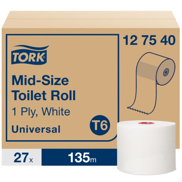 Tork Mid-size Toiletpapier Universal, 1-laags, wit T6, 135mtr/9,9cm