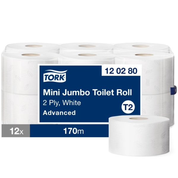 Tork Mini Jumbo Toiletpapier Advanced, 2-laags, wit T2, 170mtr/10cm
