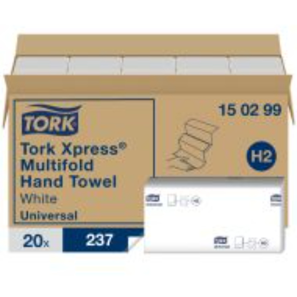 Tork Xpress® Multifold Handdoek Universal, 2-laags, wit H2, 24x21cm