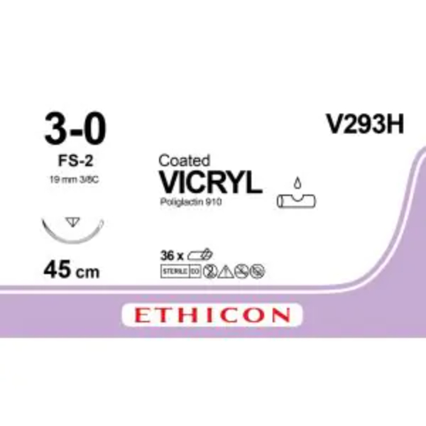 Vicryl hechtdraad 3-0 ongekleurd FS-2 naald 45 cm
