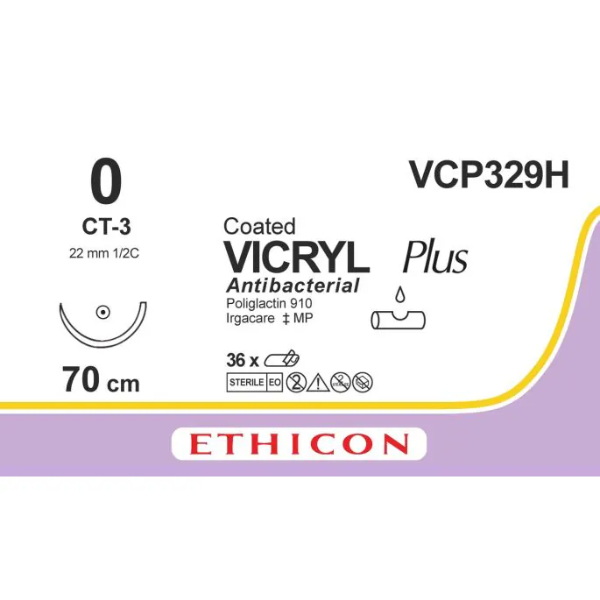 Vicryl Plus hechtdraad gecoat violet 0 CT-3 naald